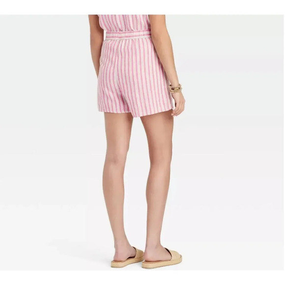 Universal Thread Womens Shorts XS Linen Blend Pull On Pink Striped Resort New - Picture 2 of 4